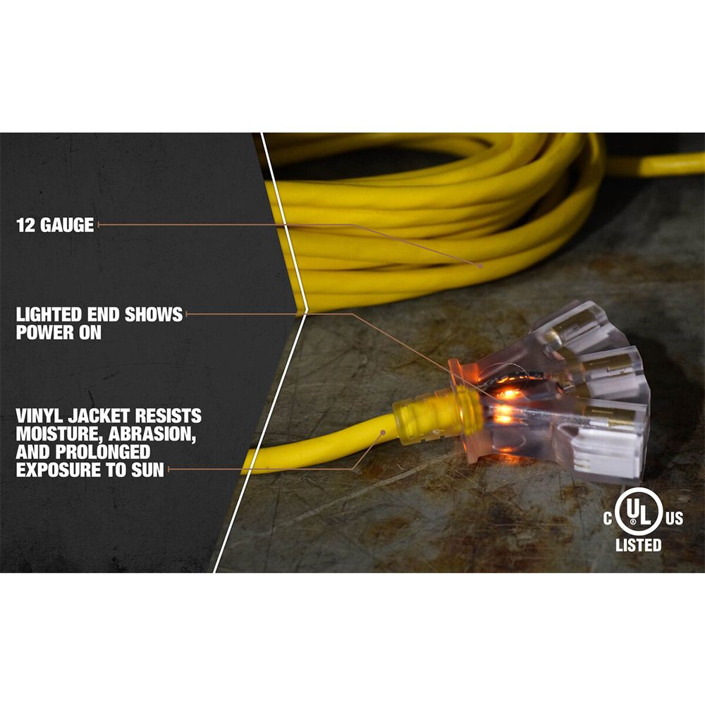 Southwire 12-3 Heavy-Duty SJTW General Purpose 3-Outlet Extension Cord - 50 feet Long from GME Supply